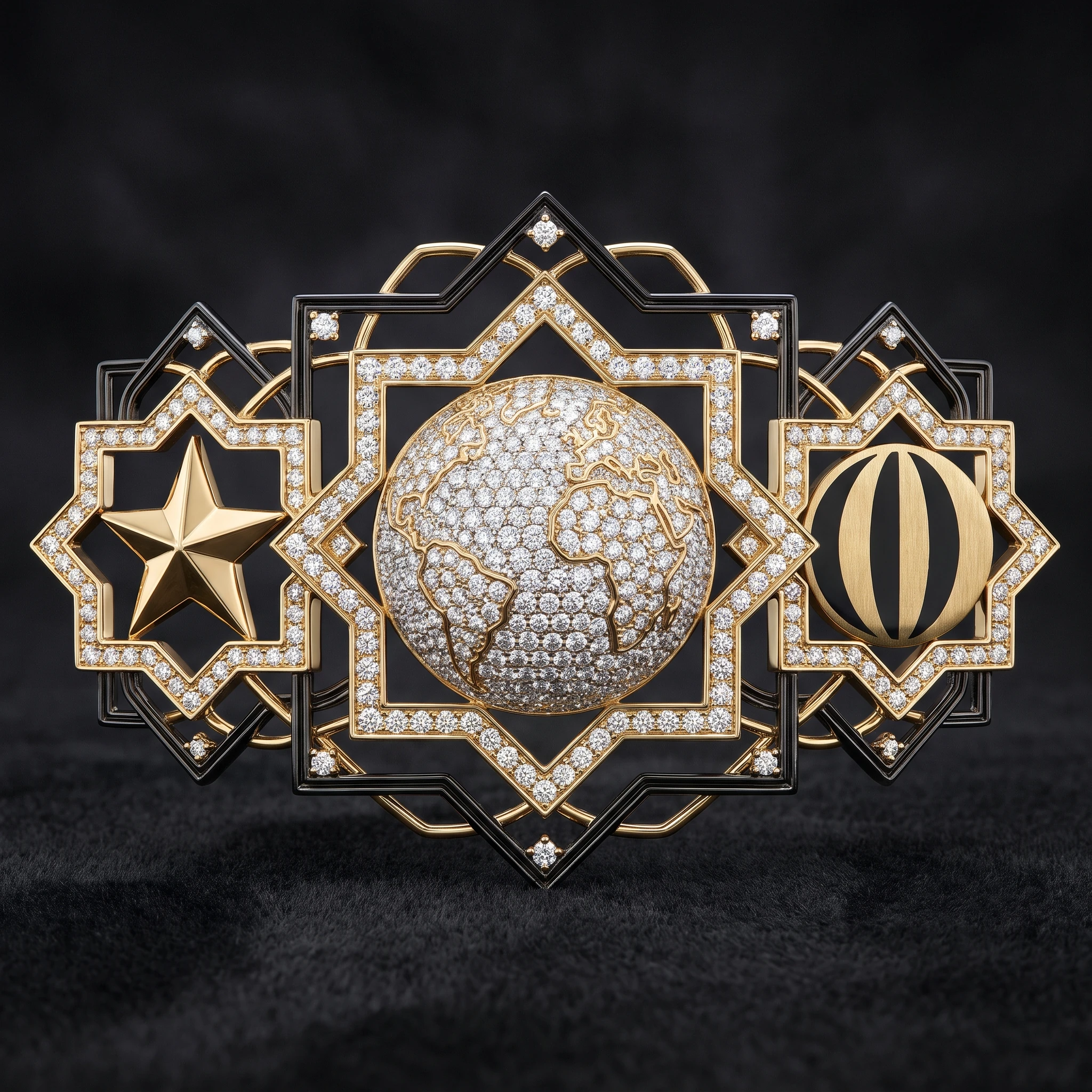 Emblem of the Church: the star, the world, and the moon, sealed within interlocking gold frames